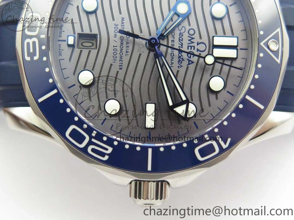 0123 StreetReady 2018 Seamaster Diver 300M VSF 1:1 Best Edition Blue Ceramic Gray Dial on Blue Rubber Strap A8800 V2 (Black Balance Wheel) 7963